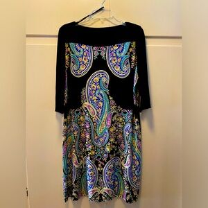 Emma & Michele Paisley 3/4 Sleeve Black Dress Size XL